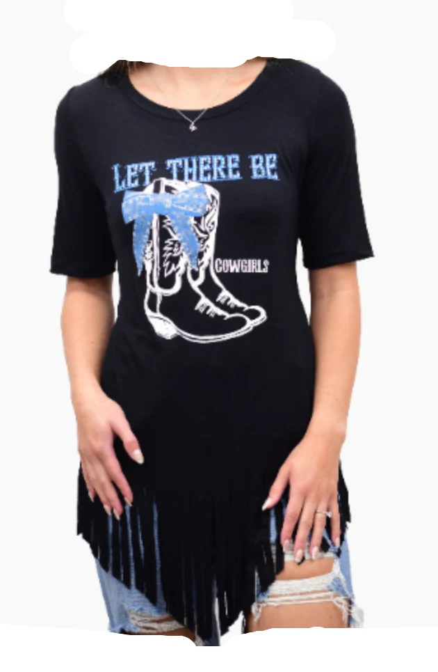 Let There Be T-Shirt Westernshirt Westernwear Fransen Line Dance Western schwarz