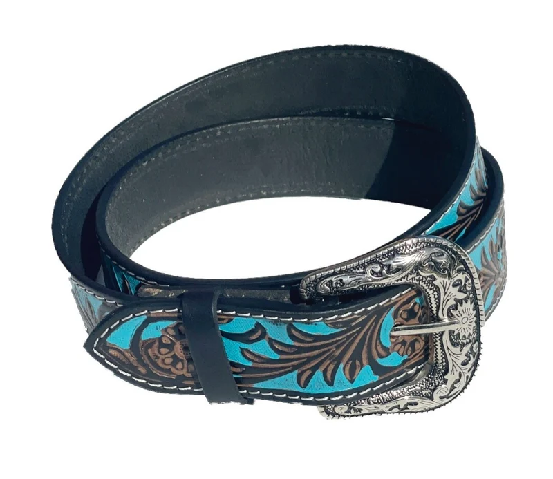 Ledergürtel „Turquoise Blossom“ Westerngürtel Leder – florales Must braun türkis