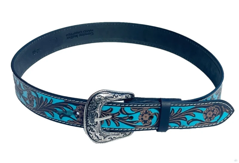 Ledergürtel „Turquoise Blossom“ Westerngürtel Leder – florales Must braun türkis