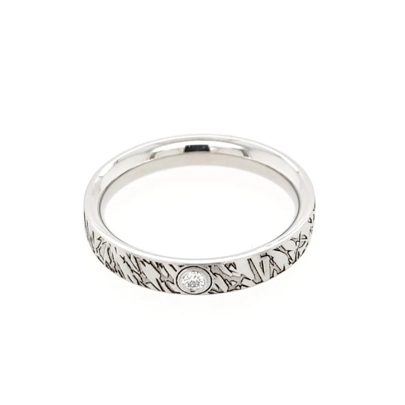 Ernstes Design Damen Ring mit Diamant matt graviert Größe 54 Silber R673.54