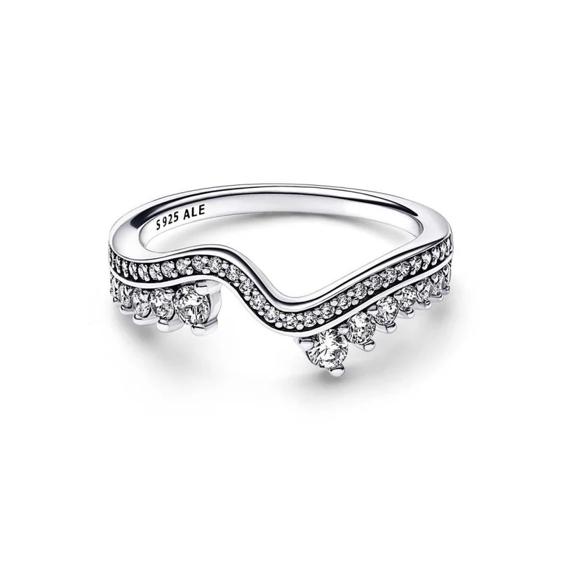 Damen Sparkling Asymmetric Wave Ring 192543C01-52
