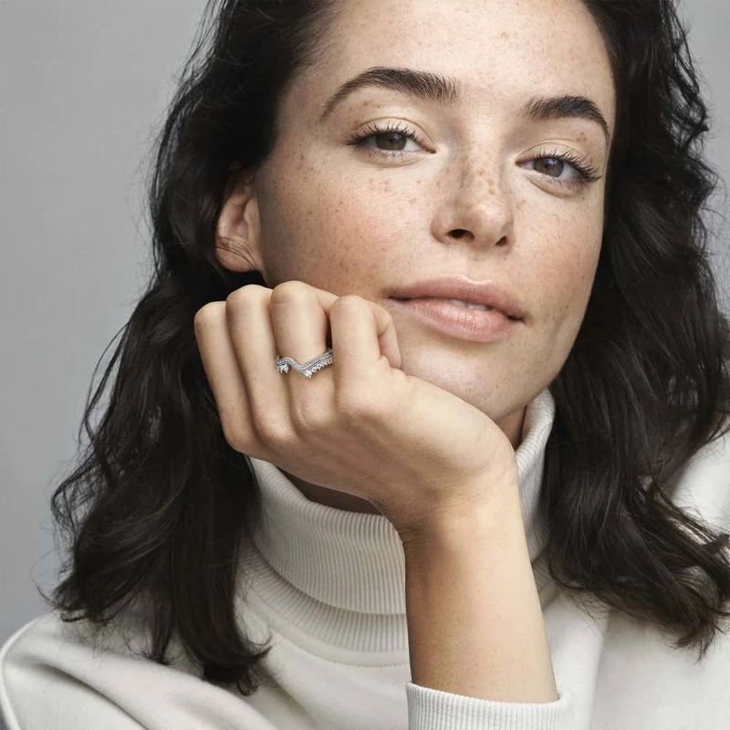 Damen Sparkling Asymmetric Wave Ring 192543C01-52