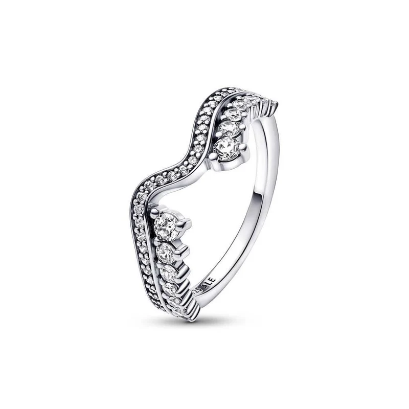 Damen Sparkling Asymmetric Wave Ring 192543C01-54