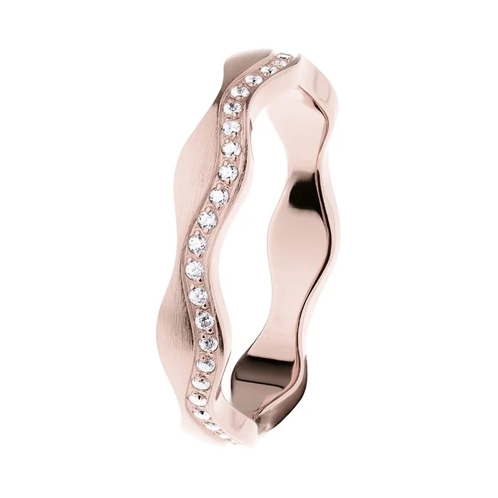Ernstes Design Damen Wellenring mit Zirkonia Rosegold R573