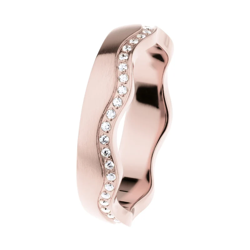 Ernstes Design Damen Wellenring mit Zirkonia Reihe Größe 57 Rosegold R580-57