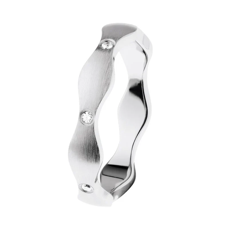 Ernstes Design Damen Wellenring mit Zirkonia Steinen Größe 57 Silber R574-57