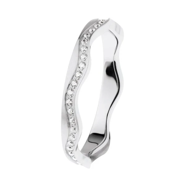 Ernstes Design Damen Wellenring Zirkonia Reihe Größe 57 Silber R560-57