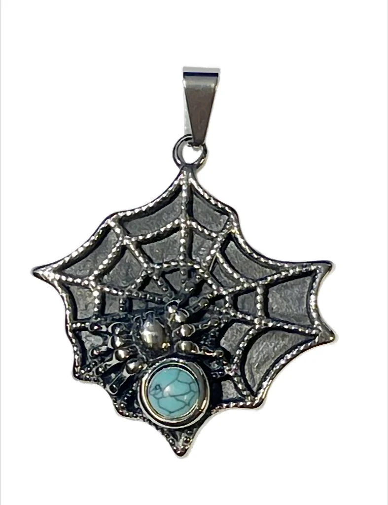 „Auge der Netzmeisterin“ Spinne Anhänger Edelstahl mit Stein – ca. 50 x 50 mm