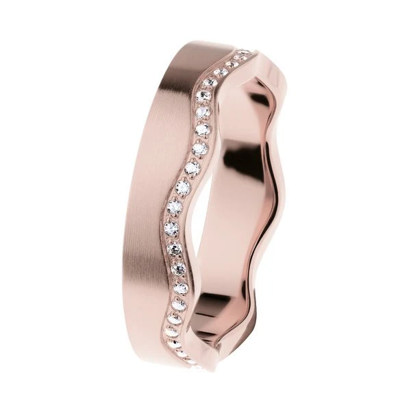Ernstes Design Damen Wellenring mit Zirkonia Reihe Größe 57 Rosegold R555-57