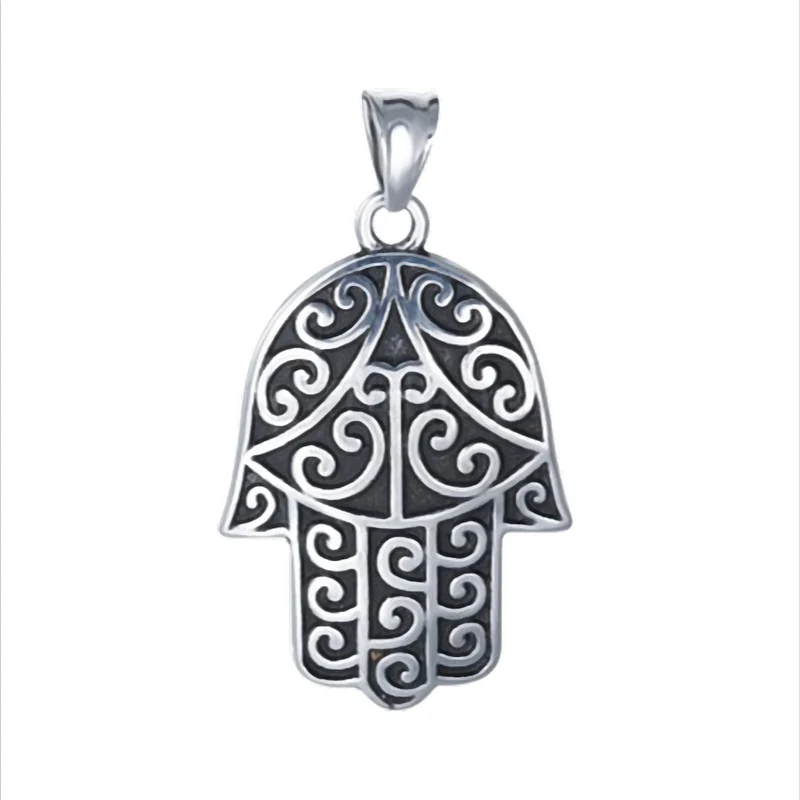 Hamsa Spirit Steel Hamsa-Hand Fatima Anhänger aus Edelstahl – 44 × 29 × 4,5 mm