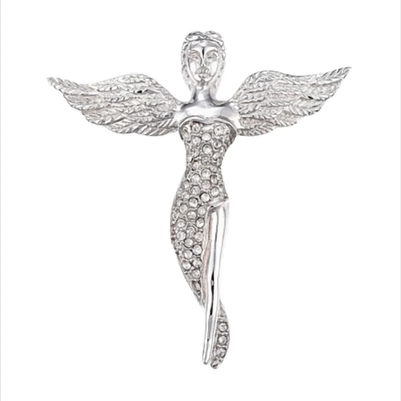Angel Grace Steel Engel Anhänger aus Edelstahl mit Zirkonia – 49,5 × 45 × 13 mm