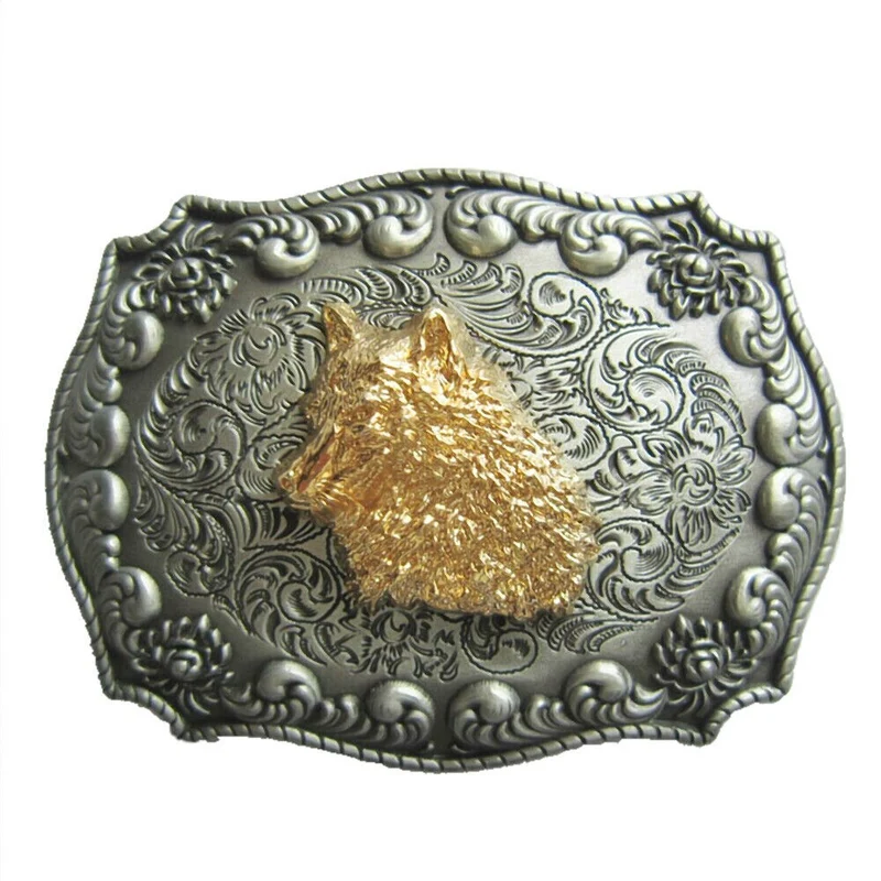 Goldener Wolf Gürtelschnalle Western 3D Optik für Wechselgürtel Gürtel
