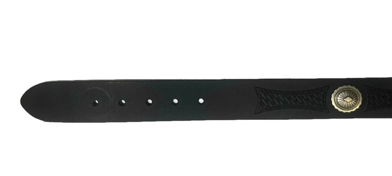 Schwarzer gemusterter Westerngürtel Wechselgürtel mit silbernen Conchos besetzt