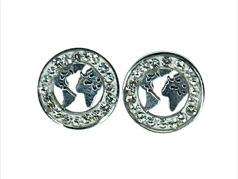 World Sparkle Ohrstecker Edelstahl mit Weltkarten-Motiv und Strass, Ø 12 mm