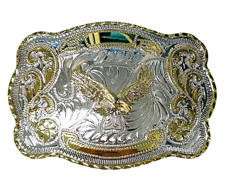 XXL Western Gürtelschnalle Adler – Gold/Silber mit Western-Ornamenten