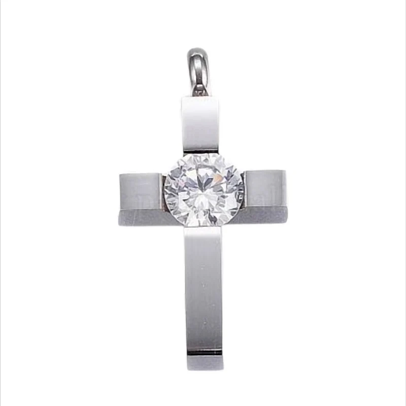 Crystal Faith Steel Kreuz-Anhänger aus Edelstahl mit Zirkonia – 25 × 13 × 6,5 mm