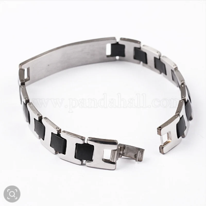 Urban Steel ID Edelstahl-Armband mit schwarzer Einlage und Gravurplatte 20,5 cm