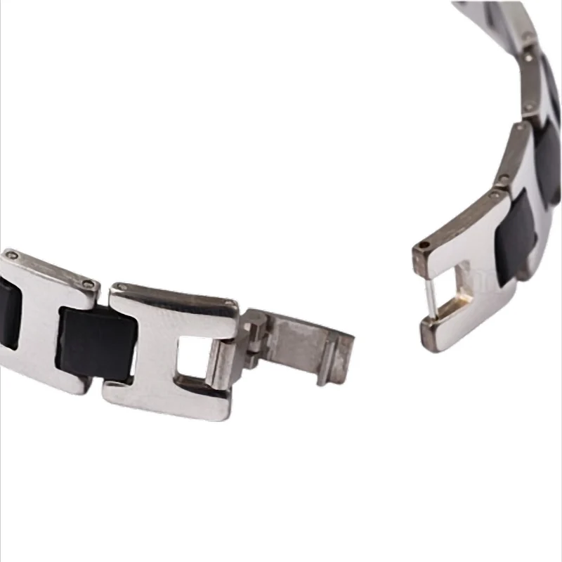 Urban Steel ID Edelstahl-Armband mit schwarzer Einlage und Gravurplatte 20,5 cm