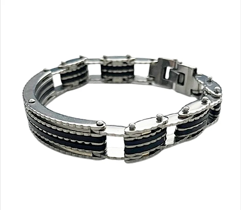 Steel Fusion Titan Edelstahl-Armband mit schwarzer Einlage – 21 cm – 11 mm breit