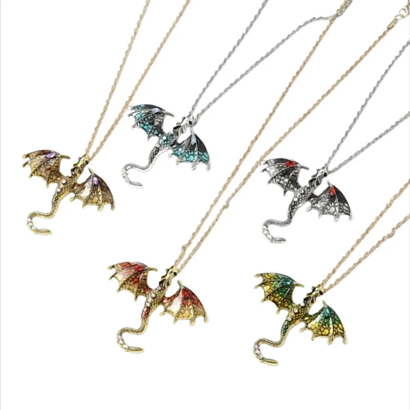 Drachenwächter Amulett Kette mit großem Drachenanhänger, 5 Farben