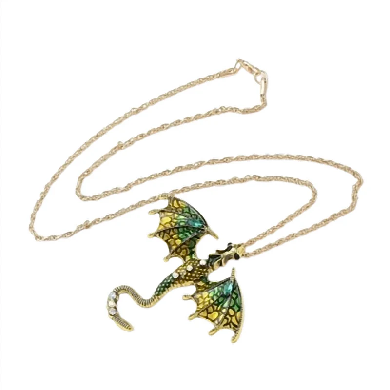 Drachenwächter Amulett Kette mit großem Drachenanhänger, 5 Farben