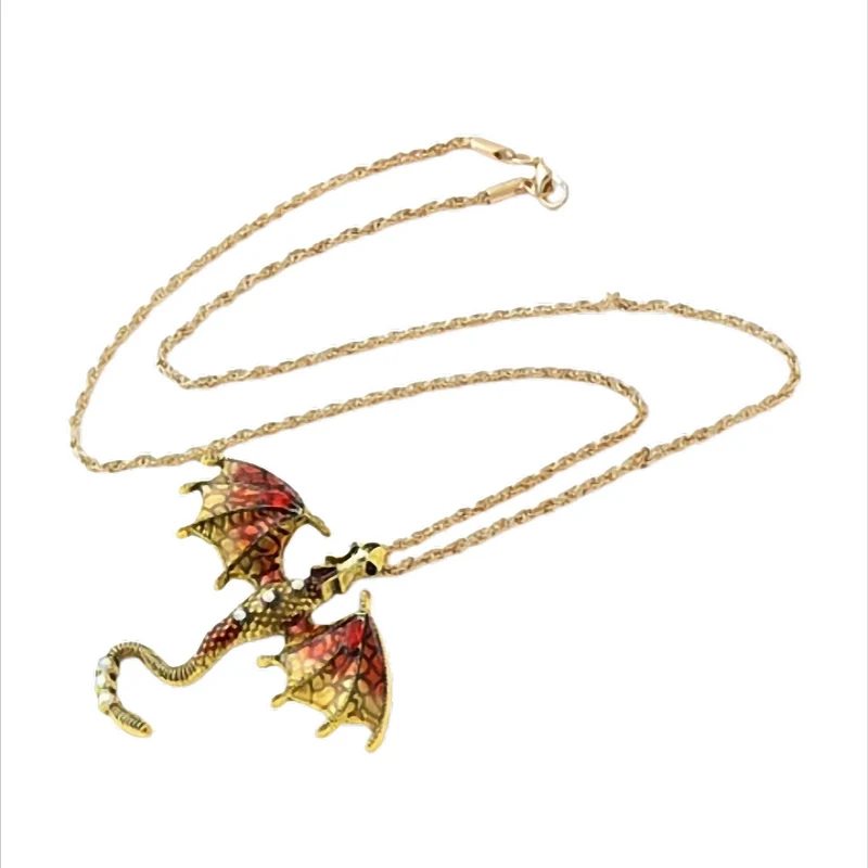 Drachenwächter Amulett Kette mit großem Drachenanhänger, 5 Farben