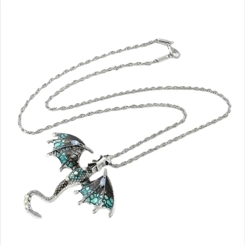 Drachenwächter Amulett Kette mit großem Drachenanhänger, 5 Farben