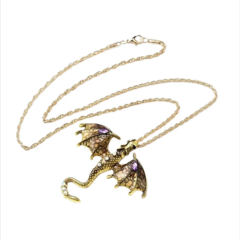 Drachenwächter Amulett Kette mit großem Drachenanhänger, 5 Farben