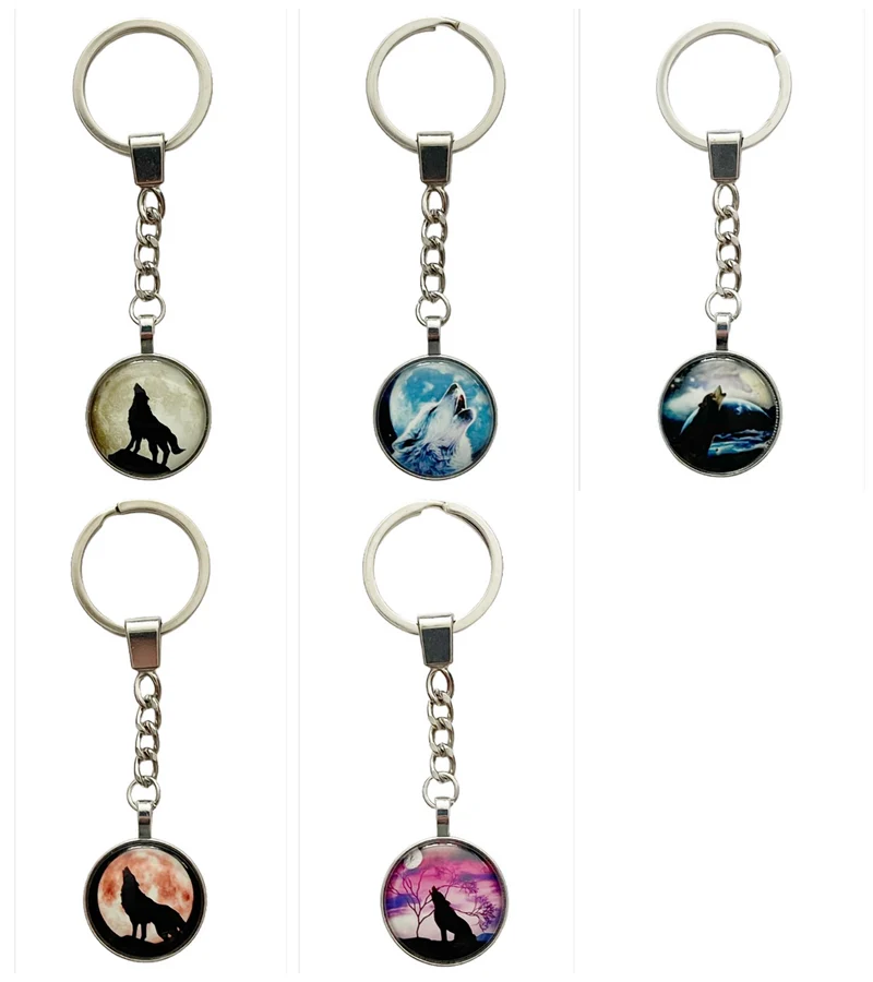 Moon Wolf Collection Schlüsselanhänger Wolf Motiv – 5 Varianten – Ø 26 mm – Läng