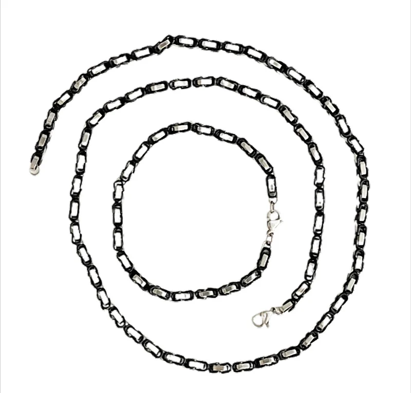 Black Crown Steel Schmuckset schwarz/silber aus Edelstahl Kette 60 cm Armband 21