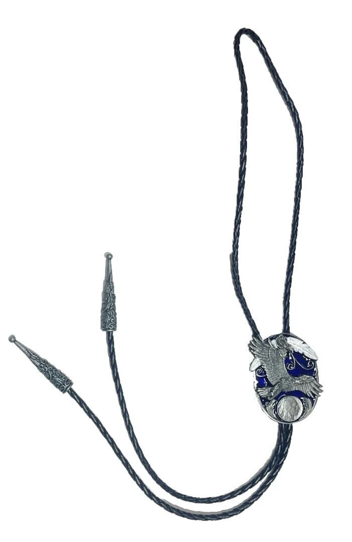 Fliegender Adler Federn Liberty Coin Bolo Tie Westernkrawatte Lederkordel