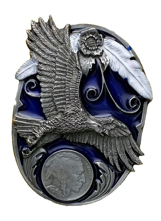 Fliegender Adler Federn Liberty Coin Bolo Tie Westernkrawatte Lederkordel