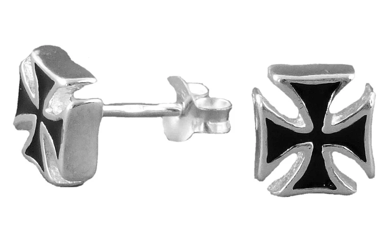 1 Paar Ohrringe Ohrstecker Malteser Eisernes Kreuz aus 925er Sterling 8 x 8 mm