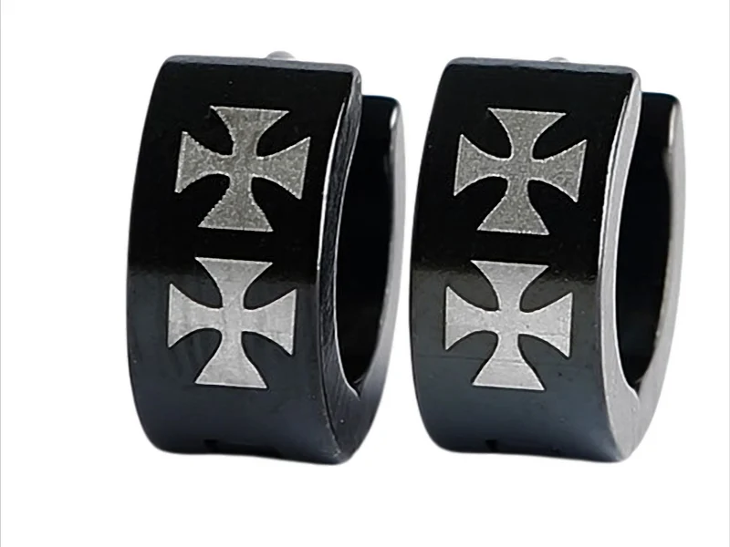 Cross Creolen Iron Edelstahl schwarz, eckiges Design – Ø 11 mm, 6 mm breit