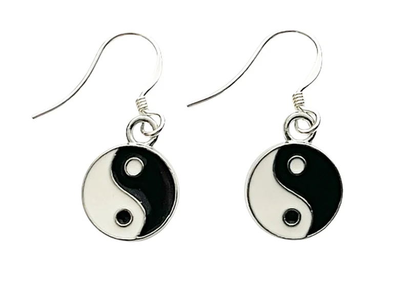Yin Yang Ohrringe Ohrhänger 925 Silber – emailliert – Ø 10 mm