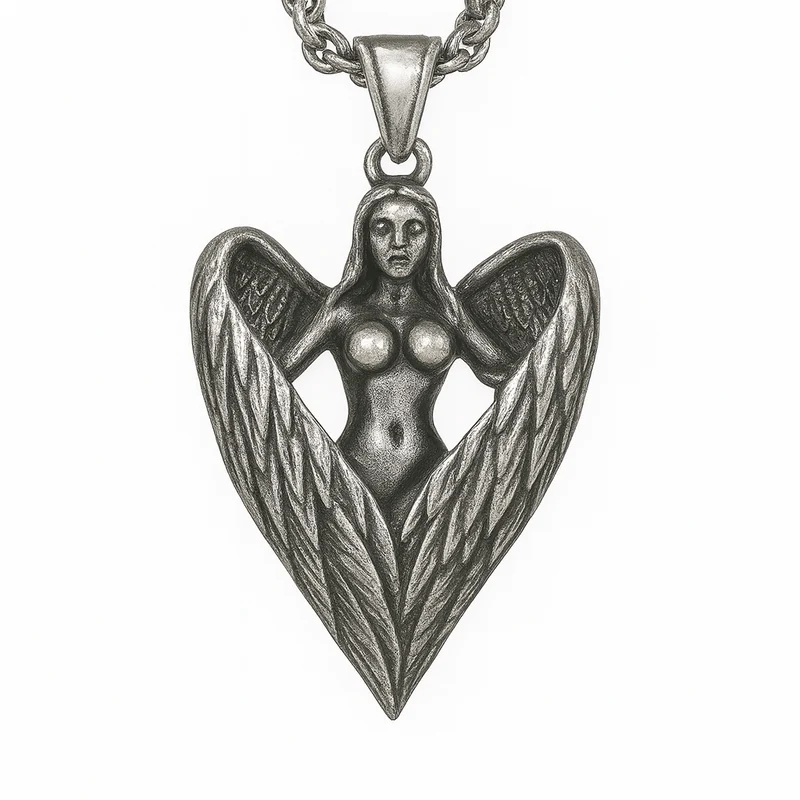 „Celestia Heartwing“ Edelstahlkette mit Anhänger „Engelsflügel-Göttin“ – 60 cm