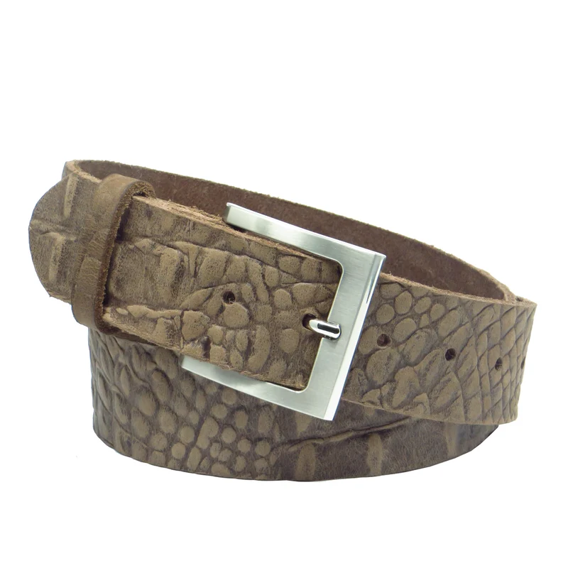 Ledergürtel 4 cm breit braun Büffelleder mit Kroko-Prägung