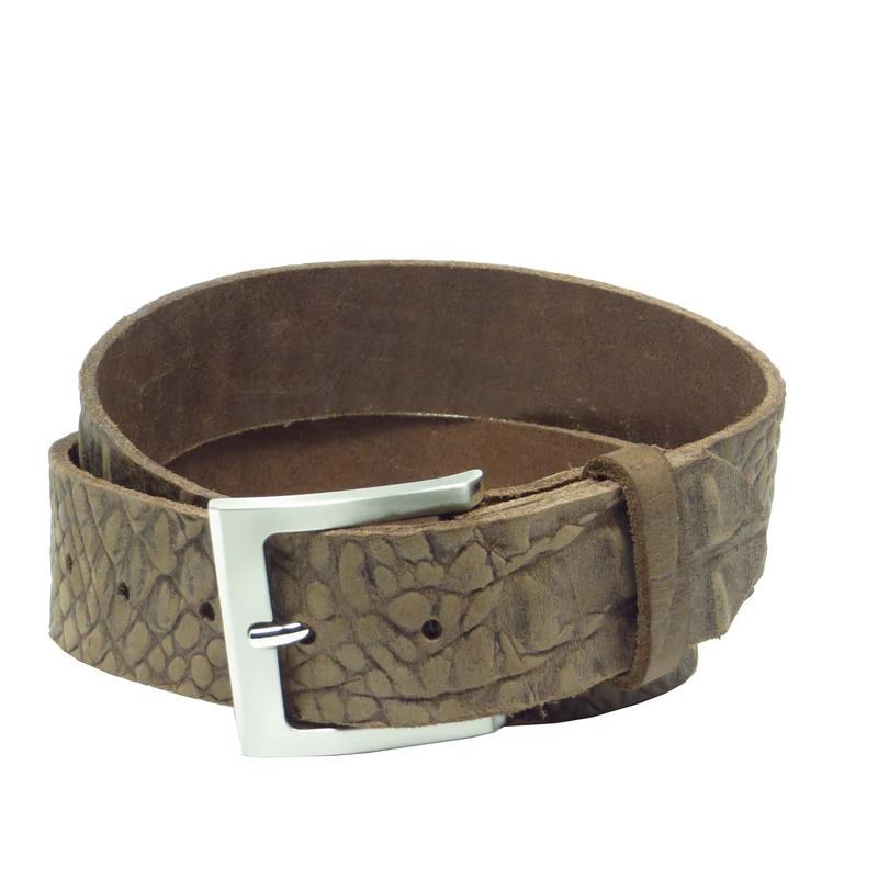 Ledergürtel 4 cm breit braun Büffelleder mit Kroko-Prägung