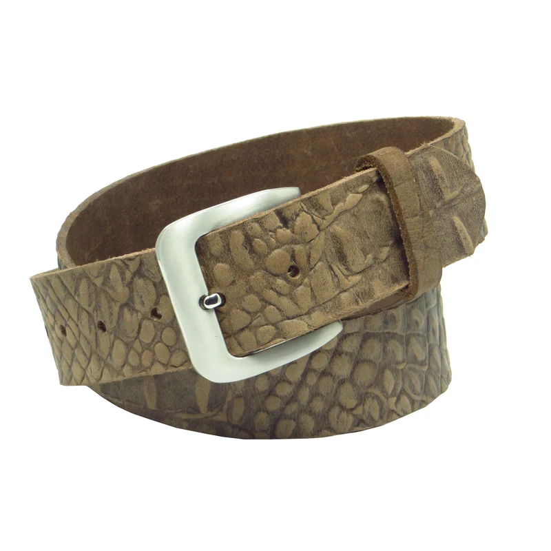 Ledergürtel 4 cm breit braun Büffelleder mit Kroko-Prägung