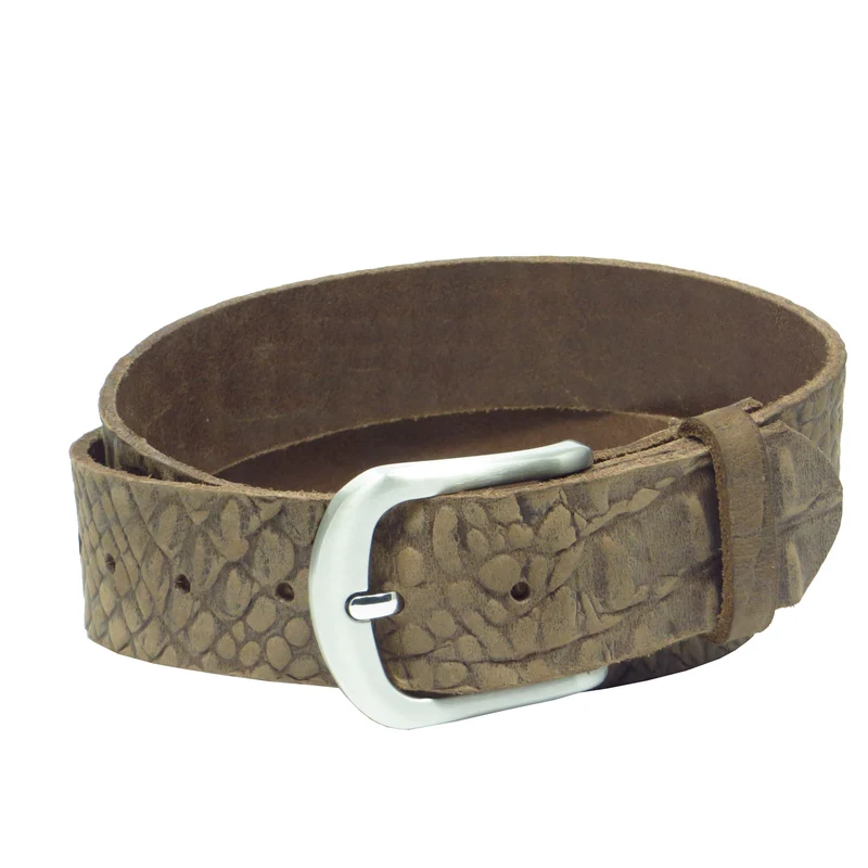 Ledergürtel 4 cm breit braun Büffelleder mit Kroko-Prägung