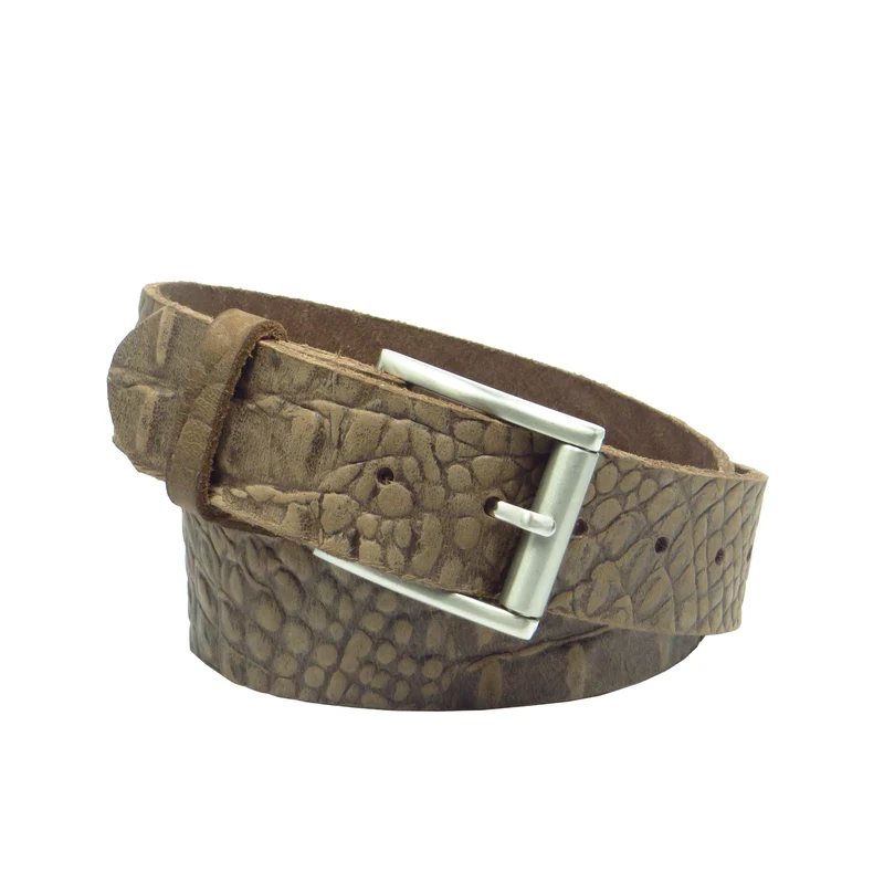 Ledergürtel 4 cm breit braun Büffelleder mit Kroko-Prägung