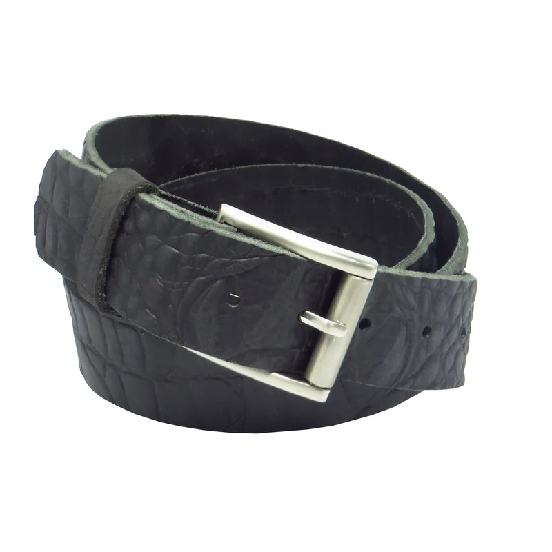 Ledergürtel 4 cm breit schwarz mit Krokoprägung Büffelleder