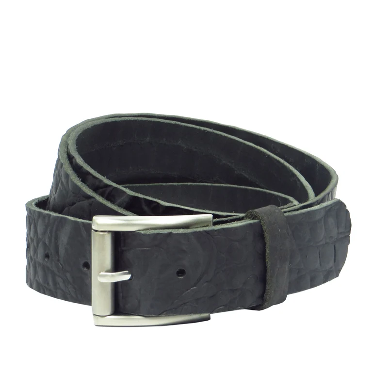 Ledergürtel 4 cm breit schwarz mit Krokoprägung Büffelleder