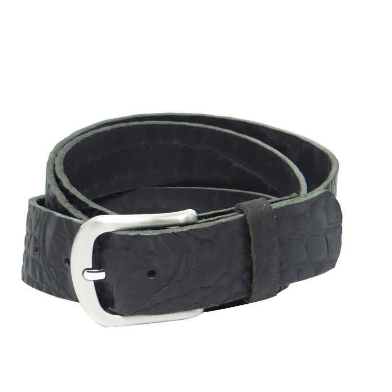 Ledergürtel 4 cm breit schwarz mit Krokoprägung Büffelleder