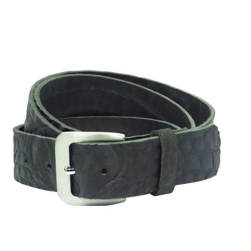 Ledergürtel 4 cm breit schwarz mit Krokoprägung Büffelleder