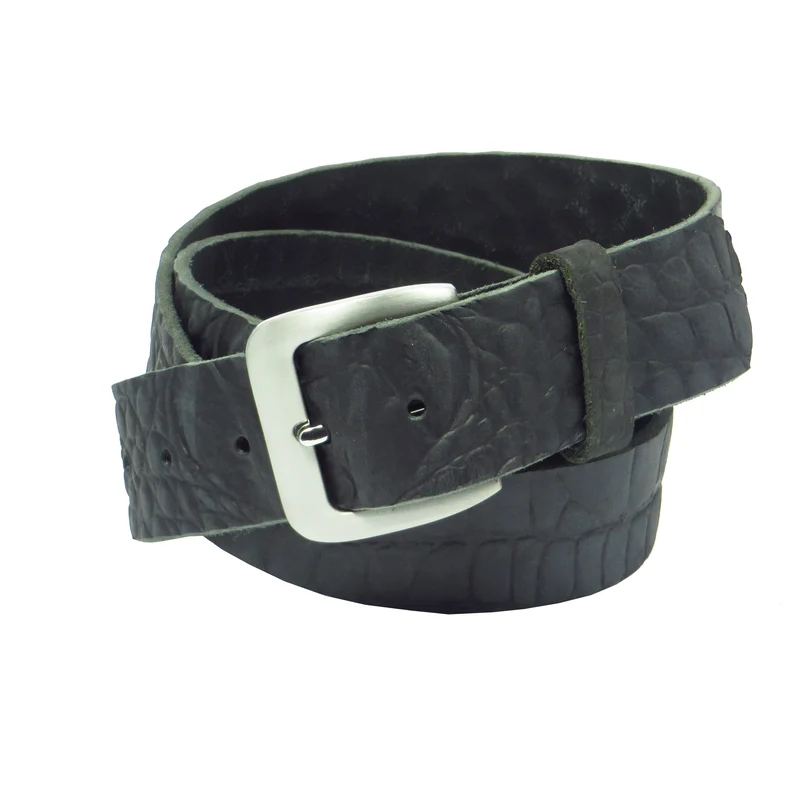 Ledergürtel 4 cm breit schwarz mit Krokoprägung Büffelleder