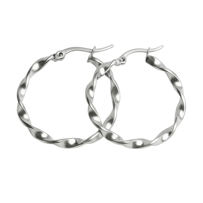 Twist Elegance Creolen aus Edelstahl, gedreht, silberfarben