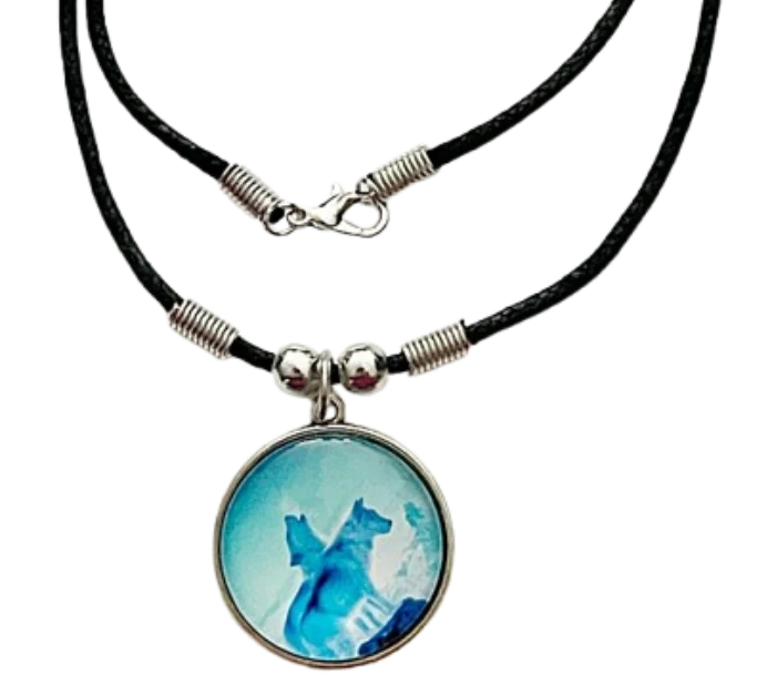 Arctic Wolf Cabochon Halskette Wolf Anhänger 25 mm – Baumwollwachsband 48 cm