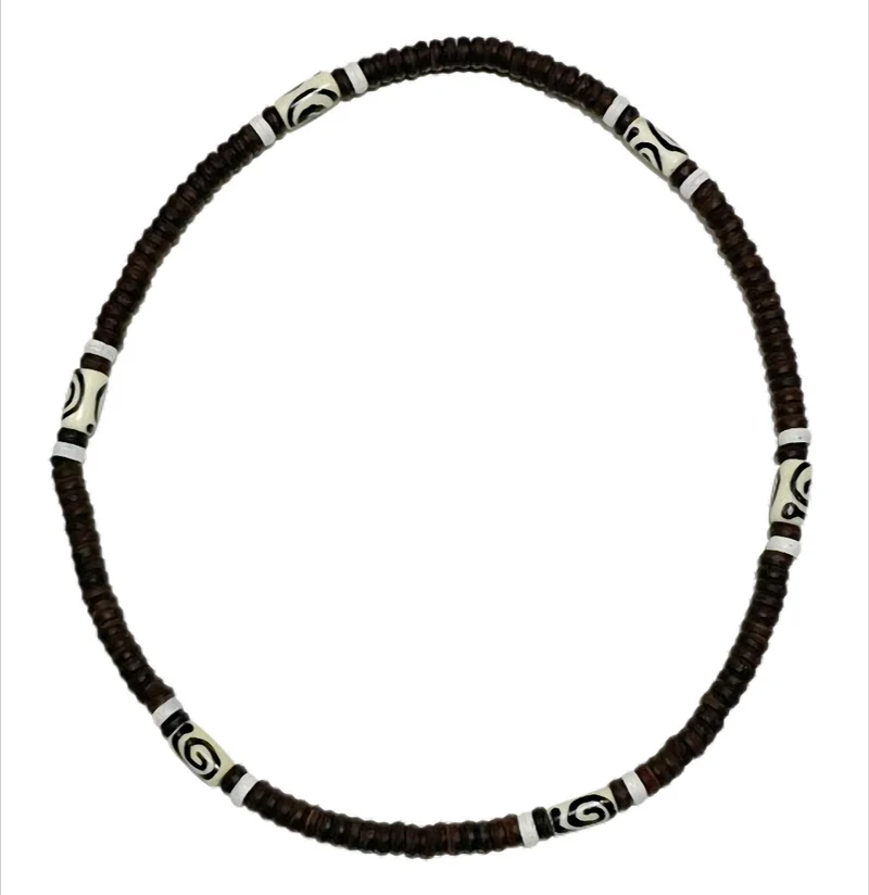 Tribal Coconut S Heishi Halskette mit Tribal Perlen Stretch Kette Natur Schmuck