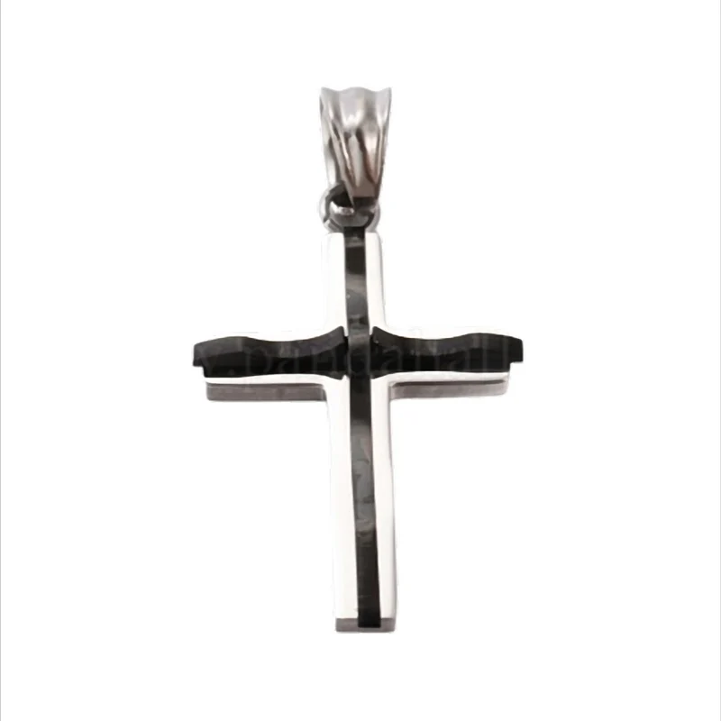 Shadow Line Cross Kreuz-Anhänger Edelstahl mit schwarzer Linie – 31 × 20 × 4,5 m